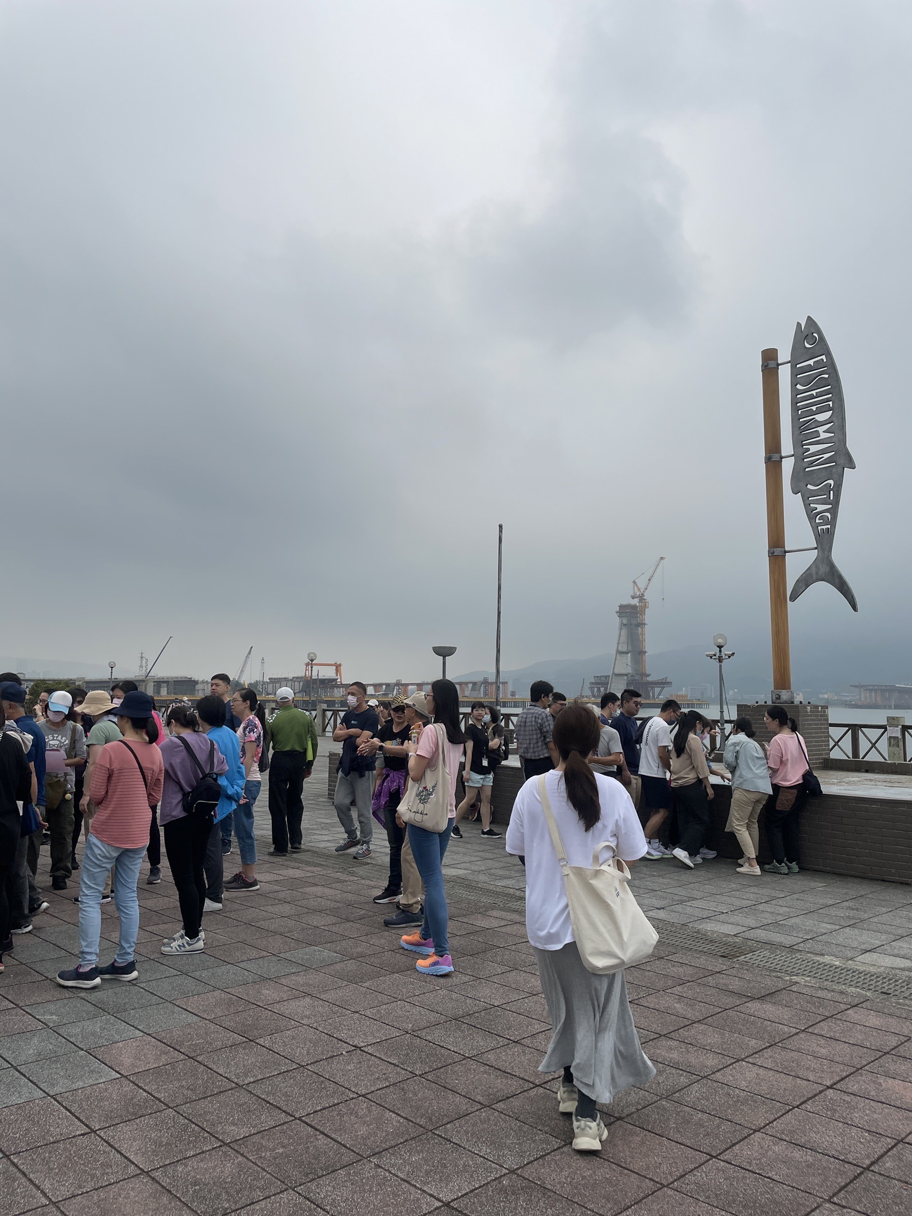 同仁們欣賞淡水河岸風景環境